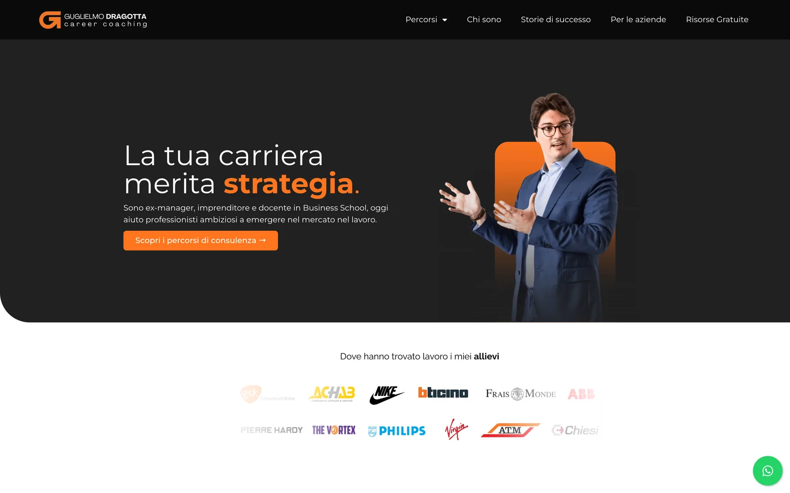 Homepage del sito di Guglielmo Dragotta, career coach