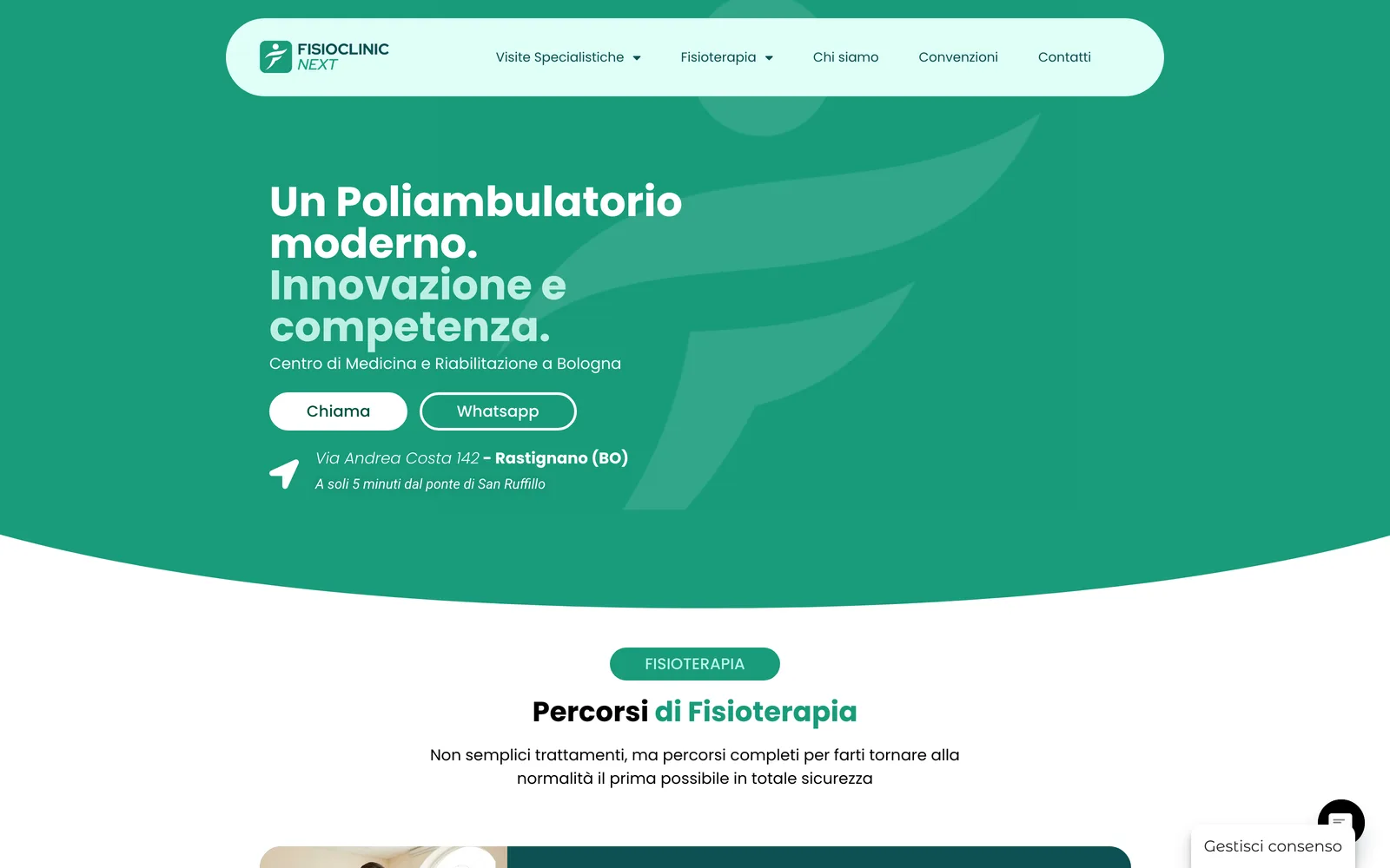 Homepage del sito di Fisioclinic Next, poliambulatorio a Bologna